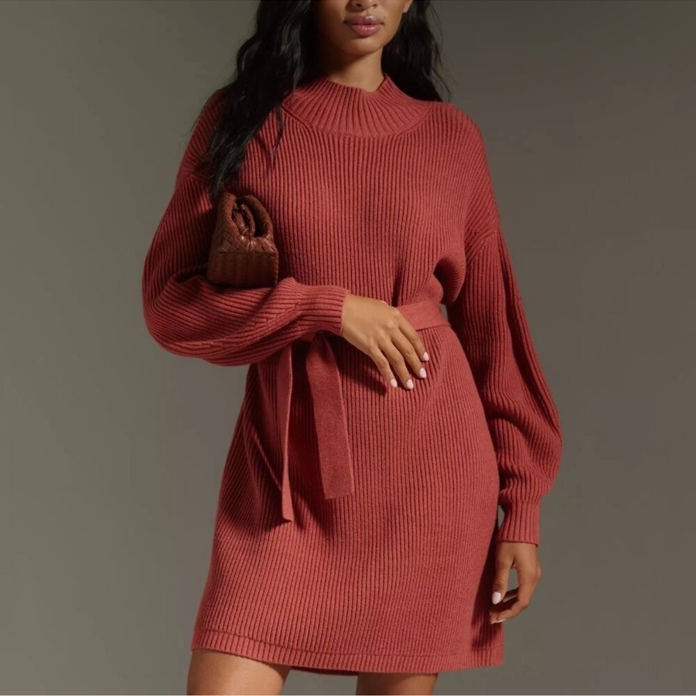 NWT! Anthropologie Maeve Long-Sleeve Mock-Neck Tie-Waist Mini Dress - Size XL🪑🪞